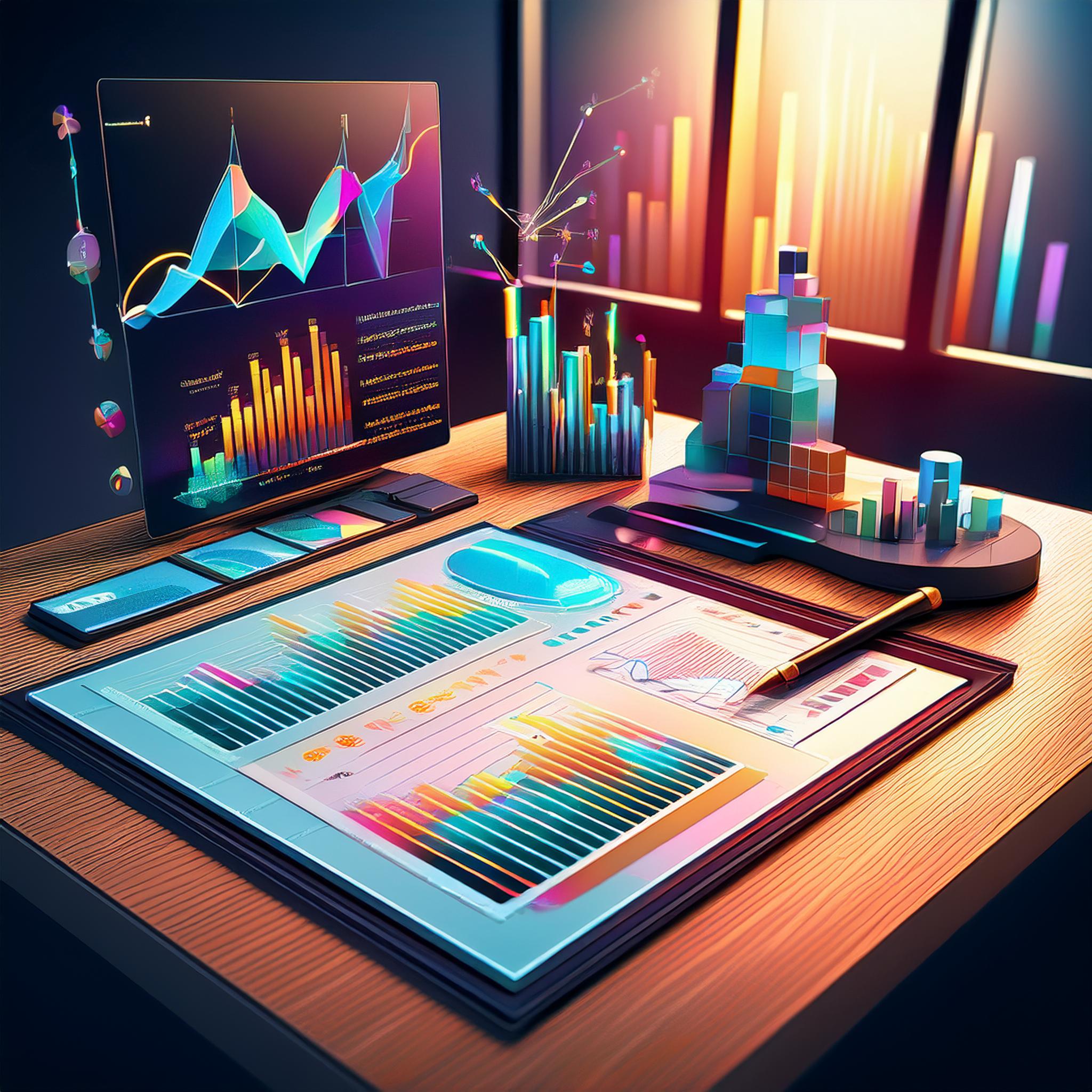 Business Analytics Tools on table; financial graph and diagram analysis